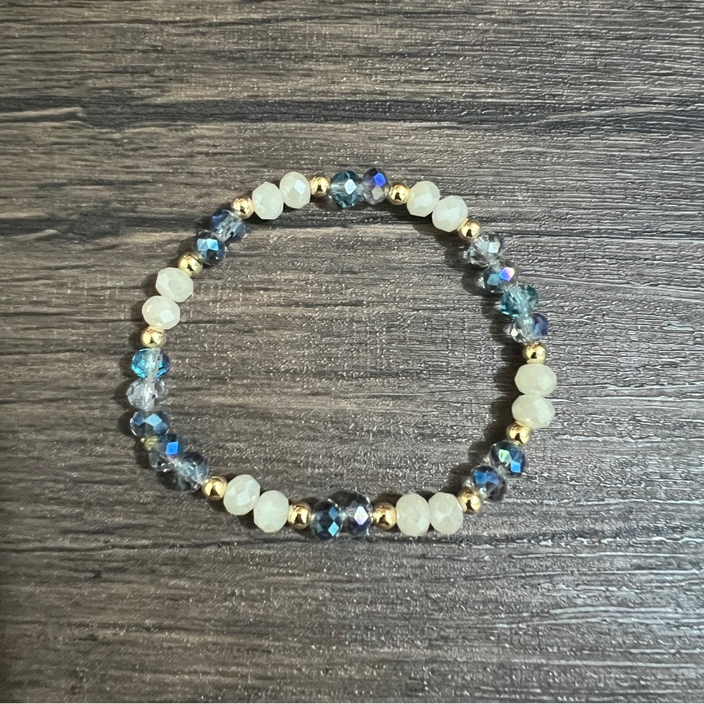 3 FOR $15 Elegant Gold and Blue Beaded Bracelet handmade